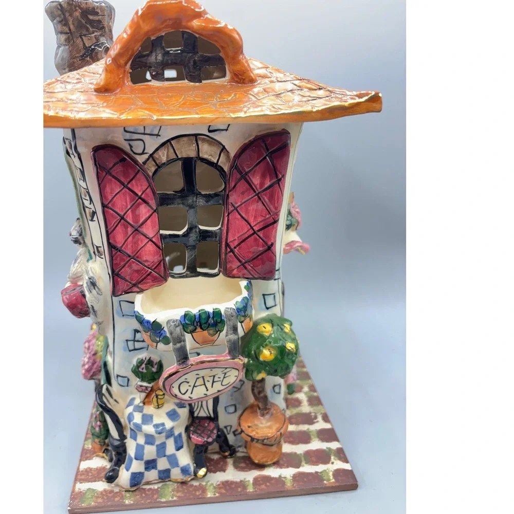 Heather Goldminc Blue Sky Hand Painted Ceramic French Village Fleuriste Luminary